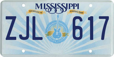 MS license plate ZJL617