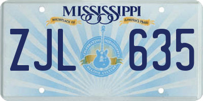 MS license plate ZJL635