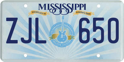 MS license plate ZJL650