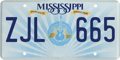 MS license plate ZJL665