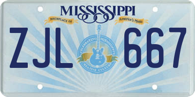 MS license plate ZJL667