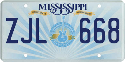 MS license plate ZJL668
