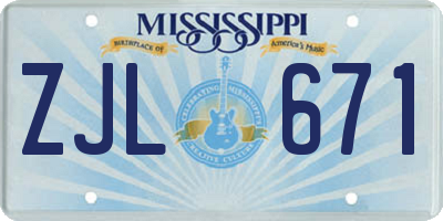 MS license plate ZJL671