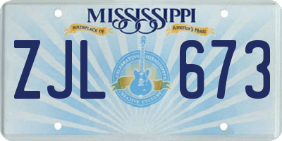 MS license plate ZJL673