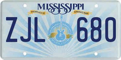 MS license plate ZJL680