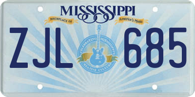 MS license plate ZJL685
