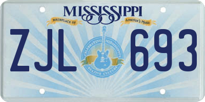 MS license plate ZJL693