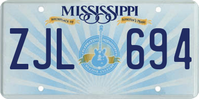 MS license plate ZJL694
