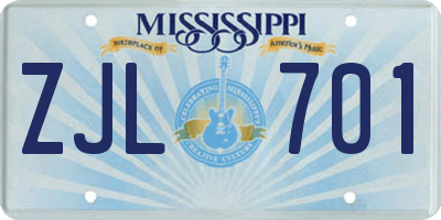 MS license plate ZJL701