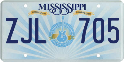 MS license plate ZJL705