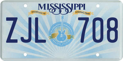 MS license plate ZJL708