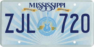 MS license plate ZJL720