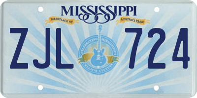 MS license plate ZJL724