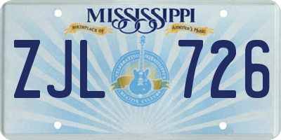 MS license plate ZJL726