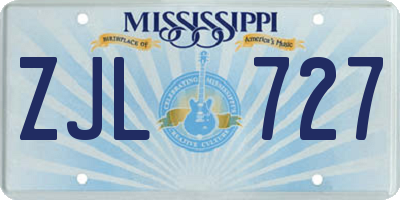 MS license plate ZJL727