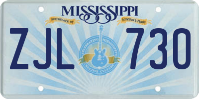 MS license plate ZJL730