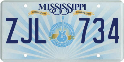MS license plate ZJL734