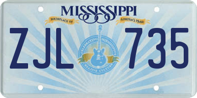 MS license plate ZJL735