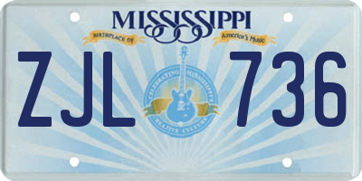 MS license plate ZJL736