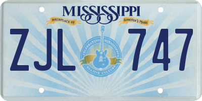 MS license plate ZJL747