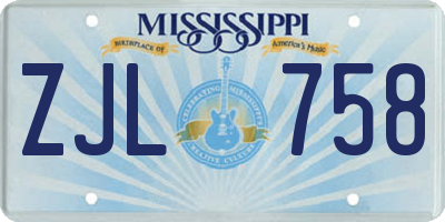 MS license plate ZJL758