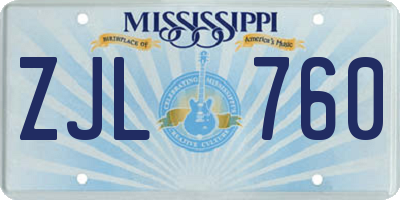 MS license plate ZJL760