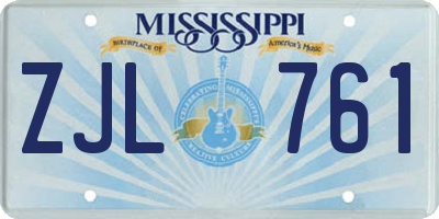 MS license plate ZJL761