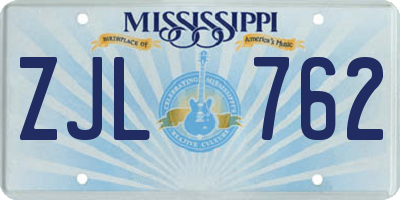 MS license plate ZJL762