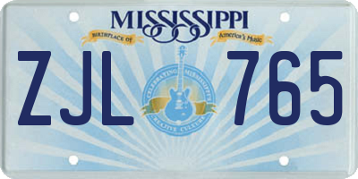 MS license plate ZJL765