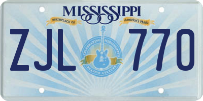 MS license plate ZJL770