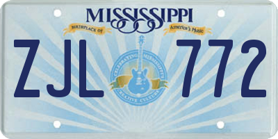 MS license plate ZJL772