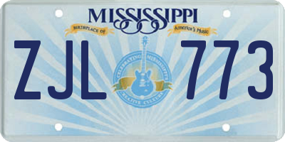 MS license plate ZJL773