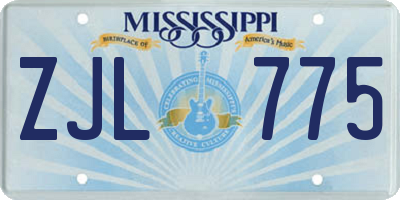 MS license plate ZJL775