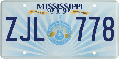 MS license plate ZJL778