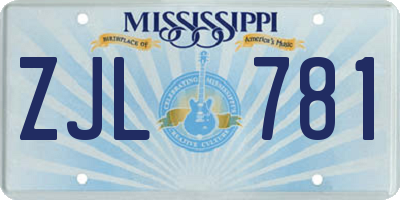 MS license plate ZJL781