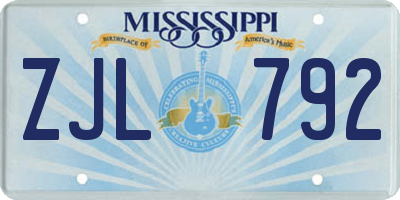 MS license plate ZJL792