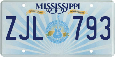 MS license plate ZJL793