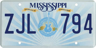 MS license plate ZJL794