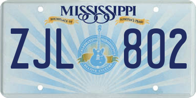 MS license plate ZJL802