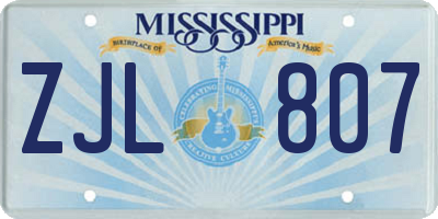 MS license plate ZJL807