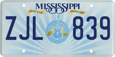 MS license plate ZJL839