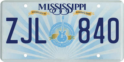 MS license plate ZJL840