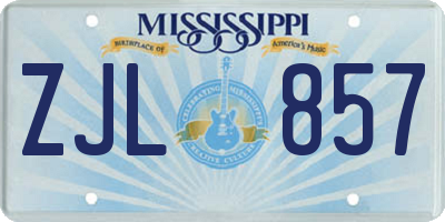 MS license plate ZJL857