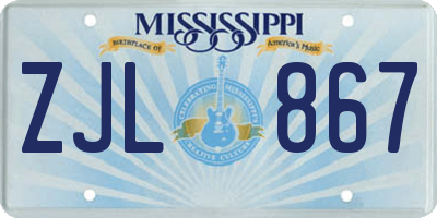 MS license plate ZJL867