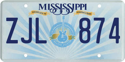 MS license plate ZJL874