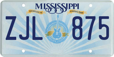 MS license plate ZJL875