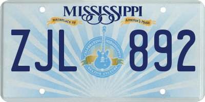 MS license plate ZJL892