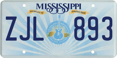 MS license plate ZJL893