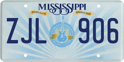 MS license plate ZJL906