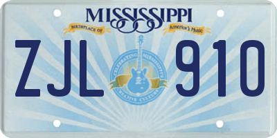 MS license plate ZJL910